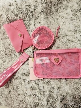 4Piece Juicy Couture Hot Pink Mesh Wristlet, Coin Case, Card Holder & Keychain!